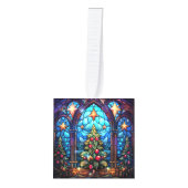 Drie Afbeelding Glas in lood Kerstkubus Ornament (Voorkant)