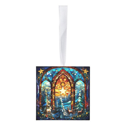 Drie Afbeelding Glas in lood Kerstkubus Ornament (Rechts)