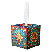 Drie Afbeelding Glas in lood Kerstkubus Ornament (Voorkant hoekig)