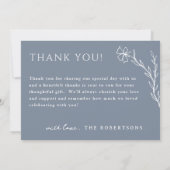 Drie Afbeelding moderne bloemenomtrek stoffig blau Bedankkaart (Achterkant)