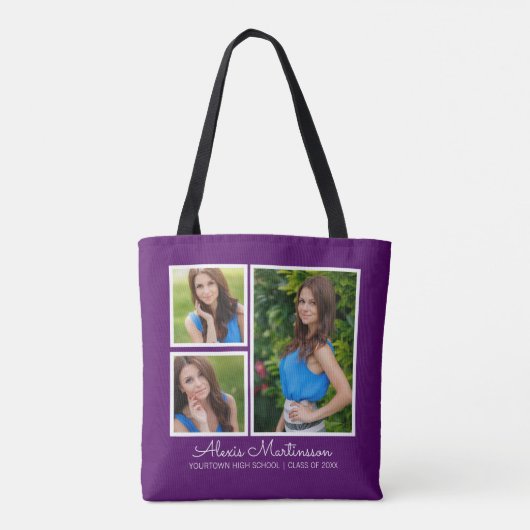 Drie Afstuderen foto's Jaar Paars Wit Tote Bag (Achterkant)