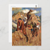 Drie alpinisten op de bergtop, grappige vintage briefkaart (Voorkant / Achterkant)