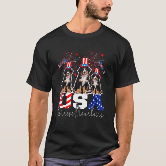 Drie Amerikaanse Berner Bergen Amerikaanse vlag Pe T-shirt (Voorkant)