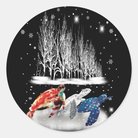 Drie Amerikaanse T-Shirt Snowflake kerst met schil Ronde Sticker (Voorkant)