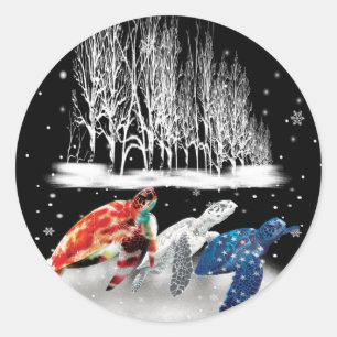 Drie Amerikaanse T-Shirt Snowflake kerst met schil Ronde Sticker
