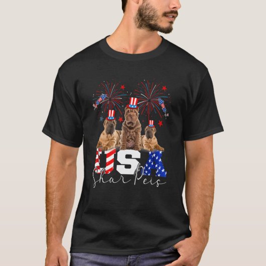 Drie Amerikaanse vlag: Shar Peis Dog die Pet-Ameri T-shirt (Voorkant)