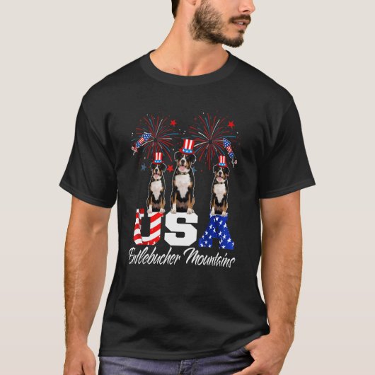 Drie Amerikaanse vlaggen-Pet Entlebucher T-shirt (Voorkant)