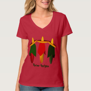 Drie Amigo Hot Peppers Dames Rood T-shirt