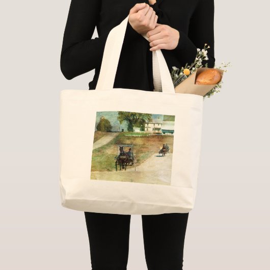 Drie Amish Buggies Grote Tote Bag (Voorkant (product))