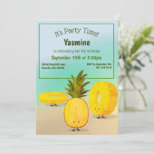 Drie ananas karakter kinderen verjaardag uitnodigi kaart (Staand voorkant)