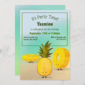 Drie ananas karakter kinderen verjaardag uitnodigi kaart (Voorkant / Achterkant)