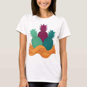 Drie ananassen artistiek motief in zilver en vetge t-shirt