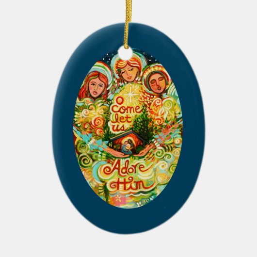 Drie Angels, Adore Him kerstversiering Keramisch Ornament (Voorkant)