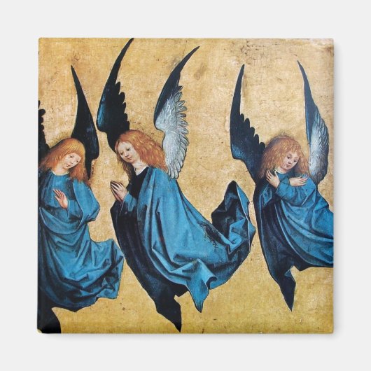 DRIE ANGELS IN BLAUWE Kerstmis Magneet (Voorkant)