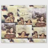 DRIE ANGELS IN BLUE CHRISTMAS JOY PEACE LOVE CADEAUPAPIER (Vlak)