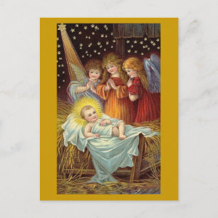DRIE ANGELS MET BABY JESUS GOLD FEESTDAGENKAART
