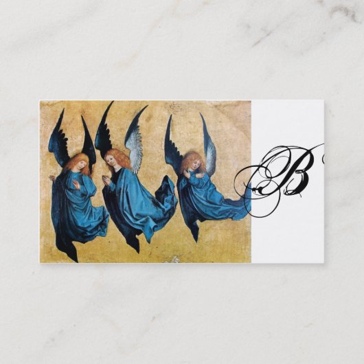 DRIE ANGELS MONOGRAM, blauw saffier, wit Visitekaartje (Achterkant)