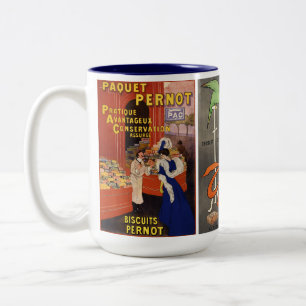 Drie antieke biscuitposters tweekleurige koffiemok