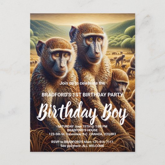 Drie apen die dartelen briefkaart (Voorkant)