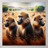 Drie Apen Frolicking in Meadow Poster (Voorkant)