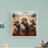 Drie Apen Frolicking in Meadow Poster