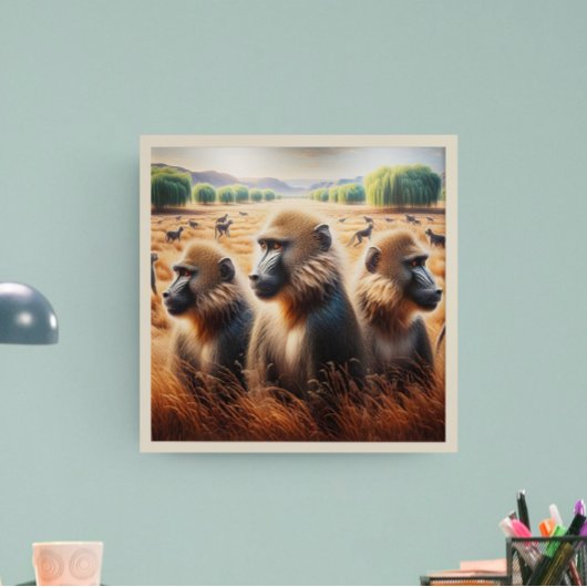 Drie Apen Frolicking in Meadow Poster