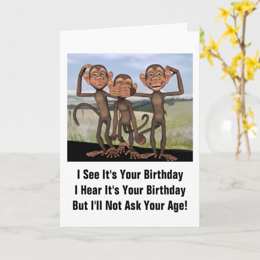 Drie Apen Verjaardag Humor Kaart (Gele Bloem)