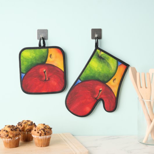 Drie appels ovenwant & pannenlap set (Insitu(Ophanging))