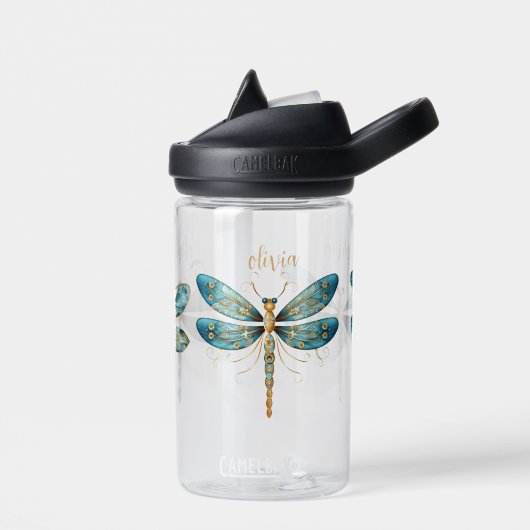 Drie Aqua en Gold Whimsical Dragonfly Waterfles (Links)
