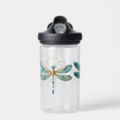 Drie Aqua en Gold Whimsical Dragonfly Waterfles (Voorkant)