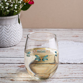 Drie Aqua en Gold Whimsical Dragonfly Wijnglas Zonder Voet