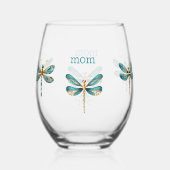 Drie Aqua en Gold Whimsical Dragonfly Wijnglas Zonder Voet (Voorkant)