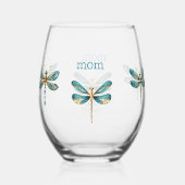 Drie Aqua en Gold Whimsical Dragonfly Wijnglas Zonder Voet (Achterkant)