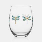 Drie Aqua en Gold Whimsical Dragonfly Wijnglas Zonder Voet (Links)