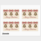 Drie aquarel messing kerstklokken en tekst rechthoekige sticker (Vel)