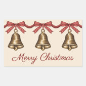 Drie aquarel messing kerstklokken en tekst rechthoekige sticker (Voorkant)