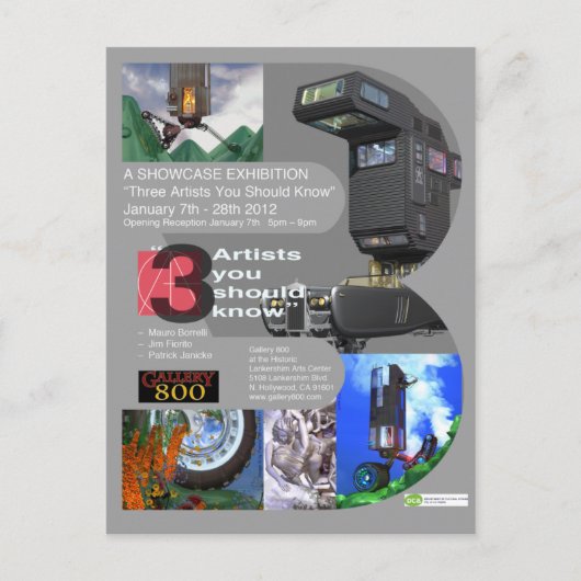 "Drie artiesten die je zou moeten kennen" Showcase Briefkaart (Voorkant)