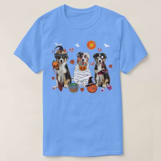 Drie Australian Shepherd Dogs Witch Scary Mummy H T-shirt (Design voorkant)