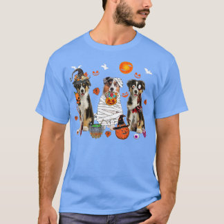Drie Australian Shepherd Dogs Witch Scary Mummy H T-shirt