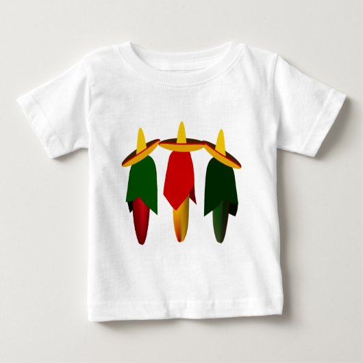 Drie Baby T-shirt van Amigo Hot Peppers (Voorkant)