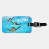 Drie Baby Zee-schildpadden zwemmen Bagagelabel (Voorkant horizontaal)