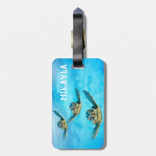 Drie Baby Zee-schildpadden zwemmen Bagagelabel (Achterkant verticaal)