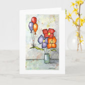 Drie ballonbloemen Waterverf Wenskaart Kaart (Gele Bloem)