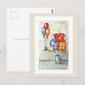 Drie Balloon Flowers Waterverf Briefkaart (Voorkant / Achterkant)