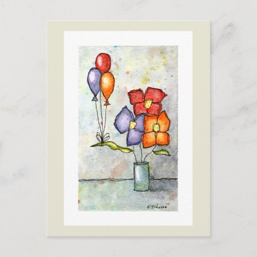 Drie Balloon Flowers Waterverf Briefkaart (Voorkant)