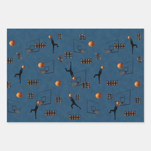 Drie basketbal Afbeeldingen, cadeaupapier, Inpakpapier Vel (Voorkant 3)