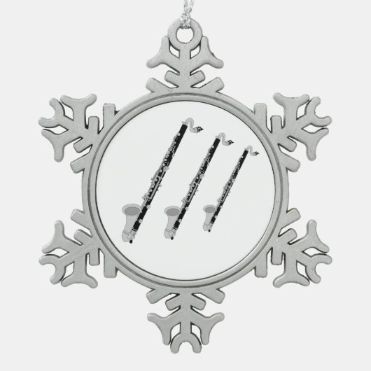 Drie basklarinetten tin sneeuwvlok ornament (Voorkant)
