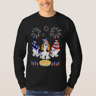 Drie Basset Hound Dance US Flag Vuurwerk Cak T-shirt