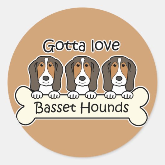 Drie Basset Hounds Ronde Sticker (Voorkant)