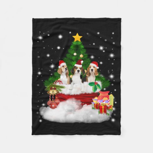 Drie beagles kerstmis met kerstboom fleece deken (Voorkant)
